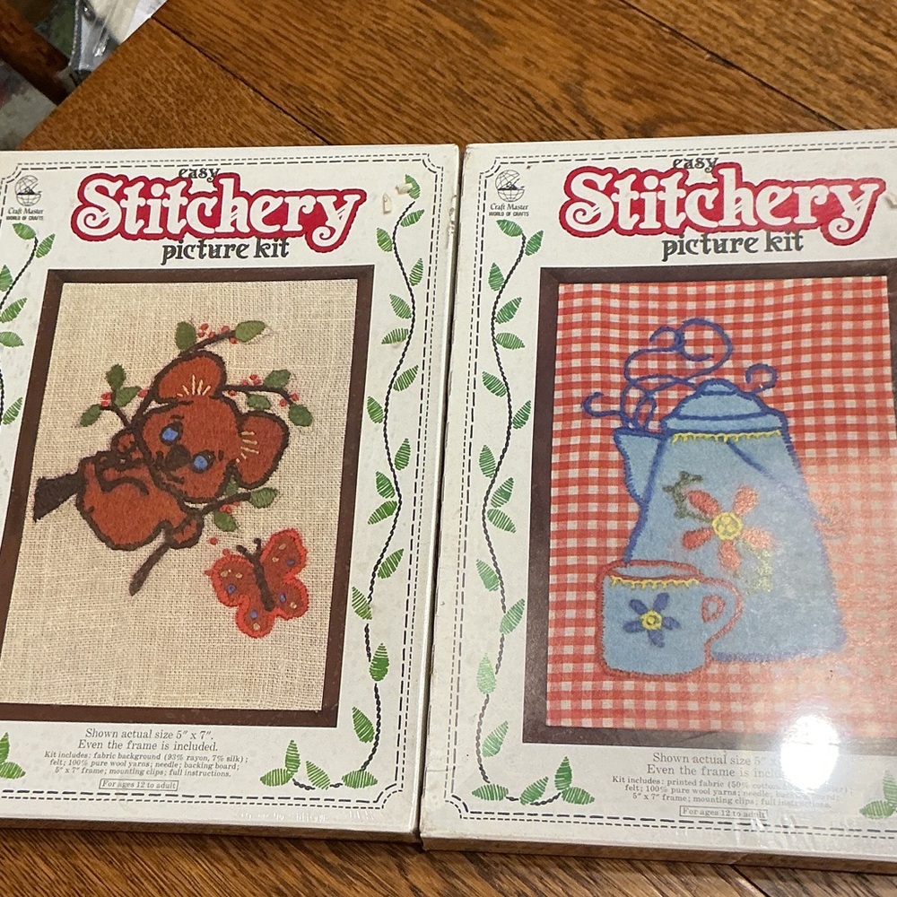 2 Pkgs Vintage Craft Master Easy Sitchery Picture Kit Kitchen Kettle and Koala